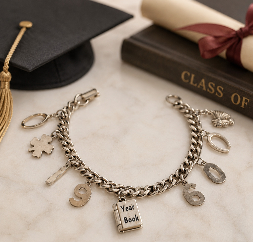 Vintage Class of 1960 Graduation Charm Bracelet Yearbook HighSchool Roselle Park